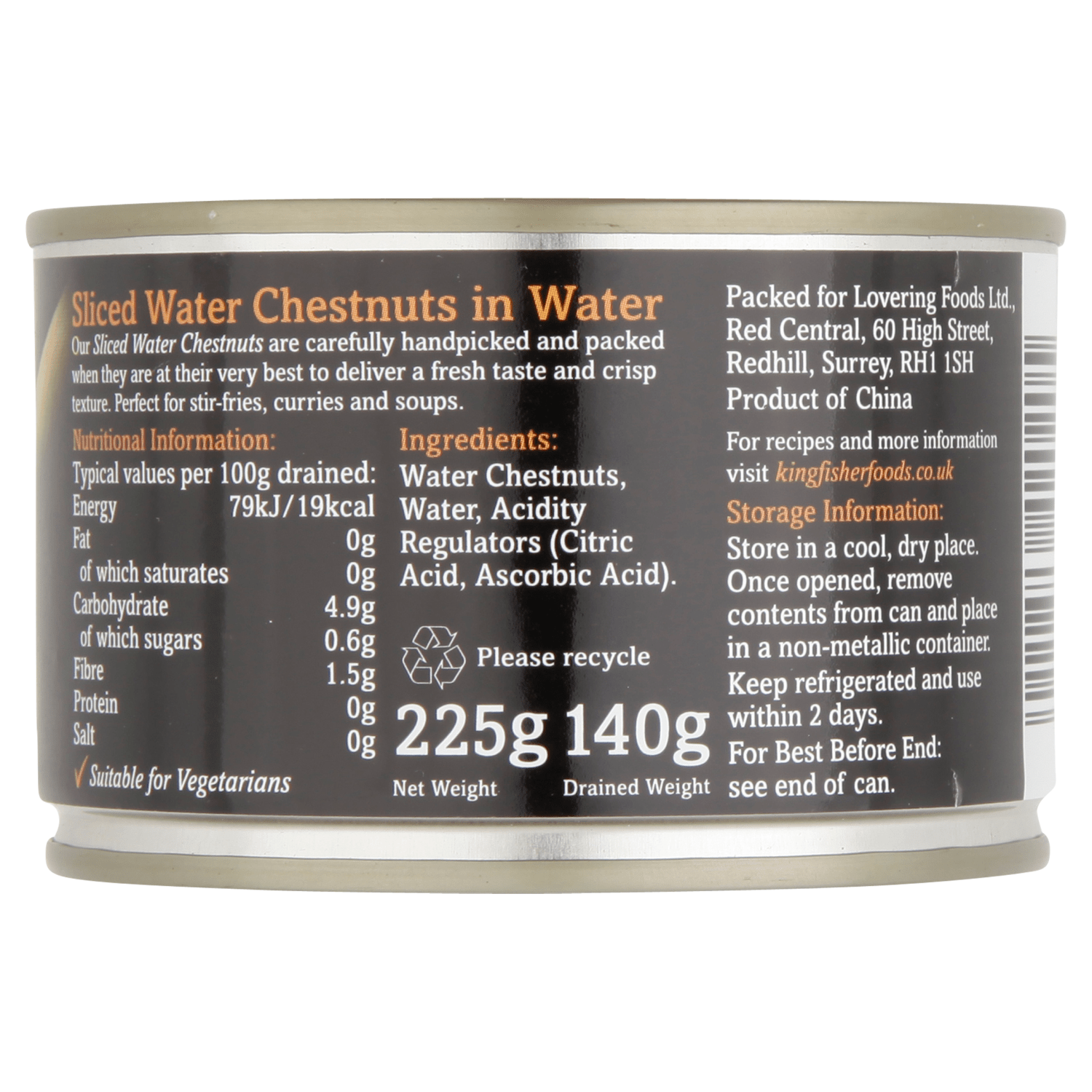 Kingfisher Oriental Sliced Water Chestnuts in Water 225g - UK Food & Drink - 5011826420205