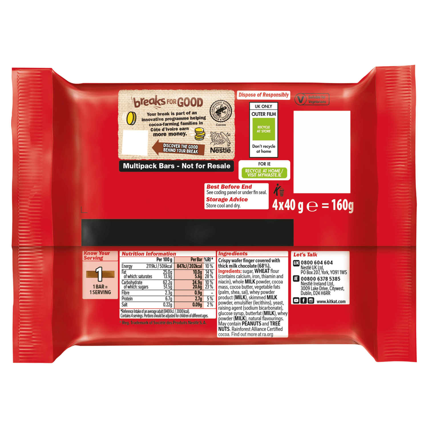 KitKat Chunky Bars 4 x 40g (160g) - UK Food & Drink - 7613037051179