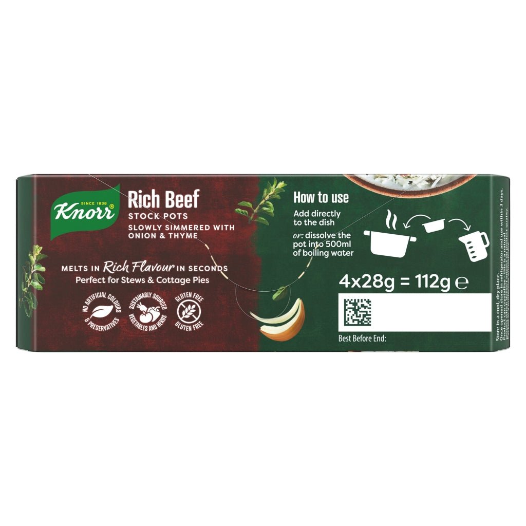 Knorr Rich Beef Stock Pot 4 x 28g (112g) - UK Food & Drink - 8712566479528