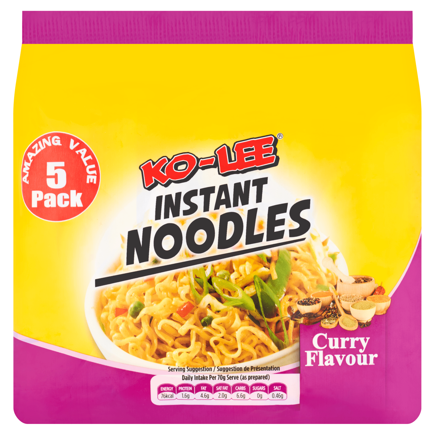 Ko - Lee Curry Flavour Instant Noodles 5 x 70g - UK Food & Drink - 5023751000933