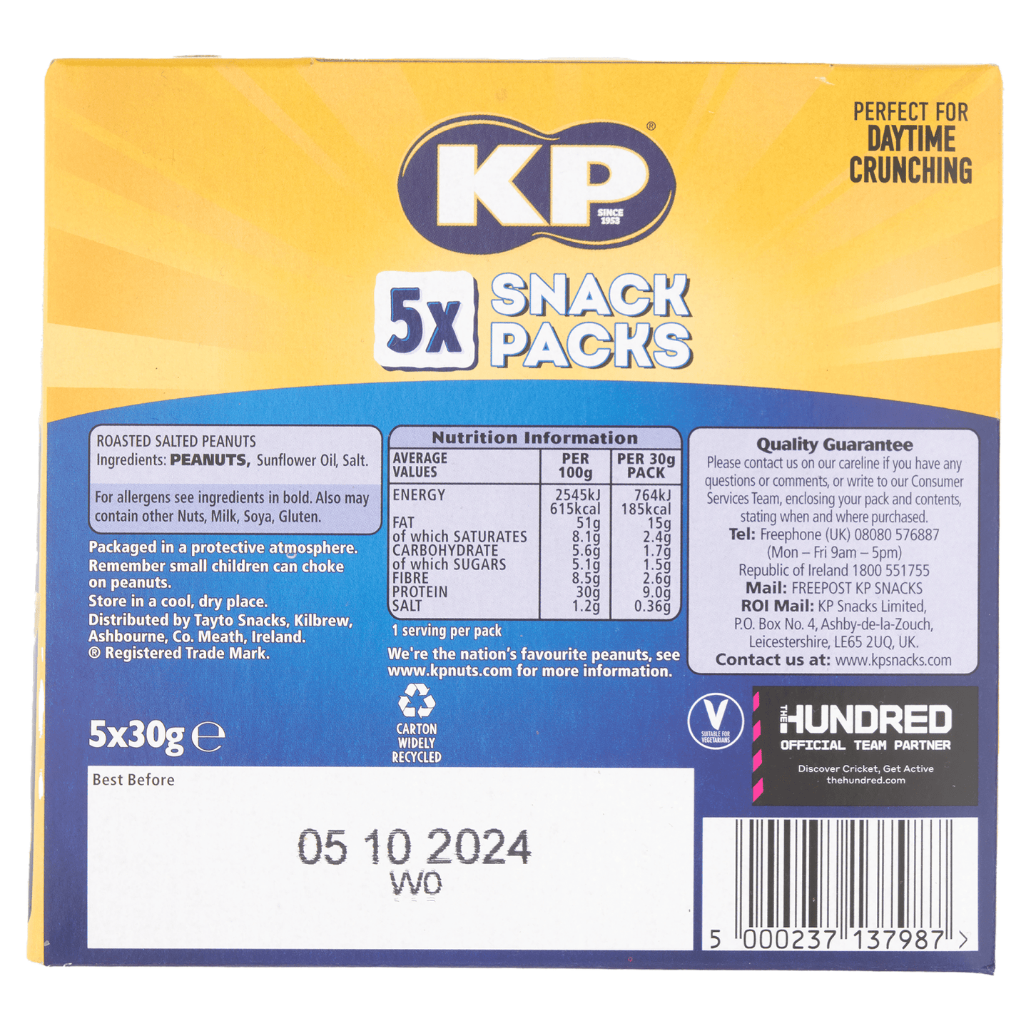 KP Original Salted Peanuts 5 x 30g - UK Food & Drink - 5000237137987