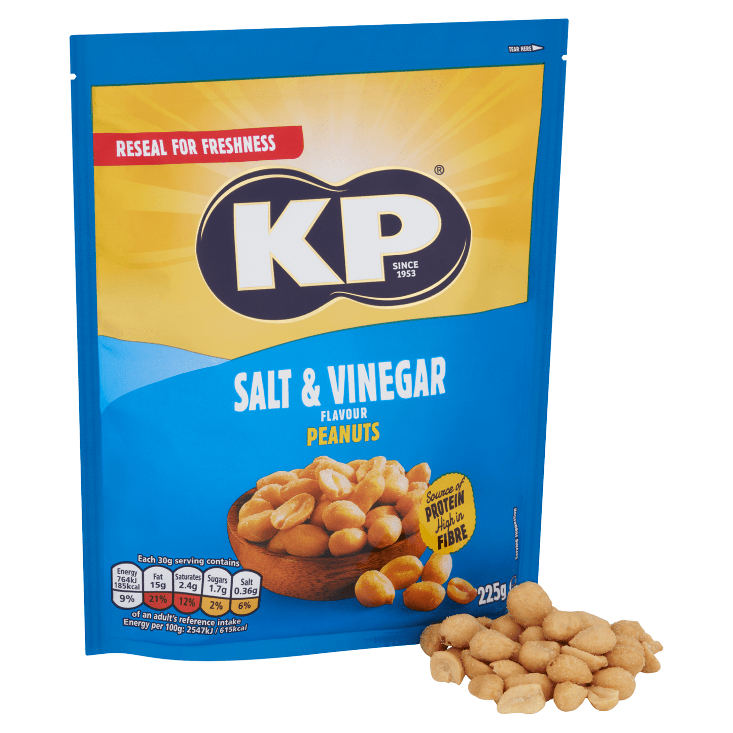 KP Salt & Vinegar Flavour Peanuts 225g - UK Food & Drink - 5000237124673