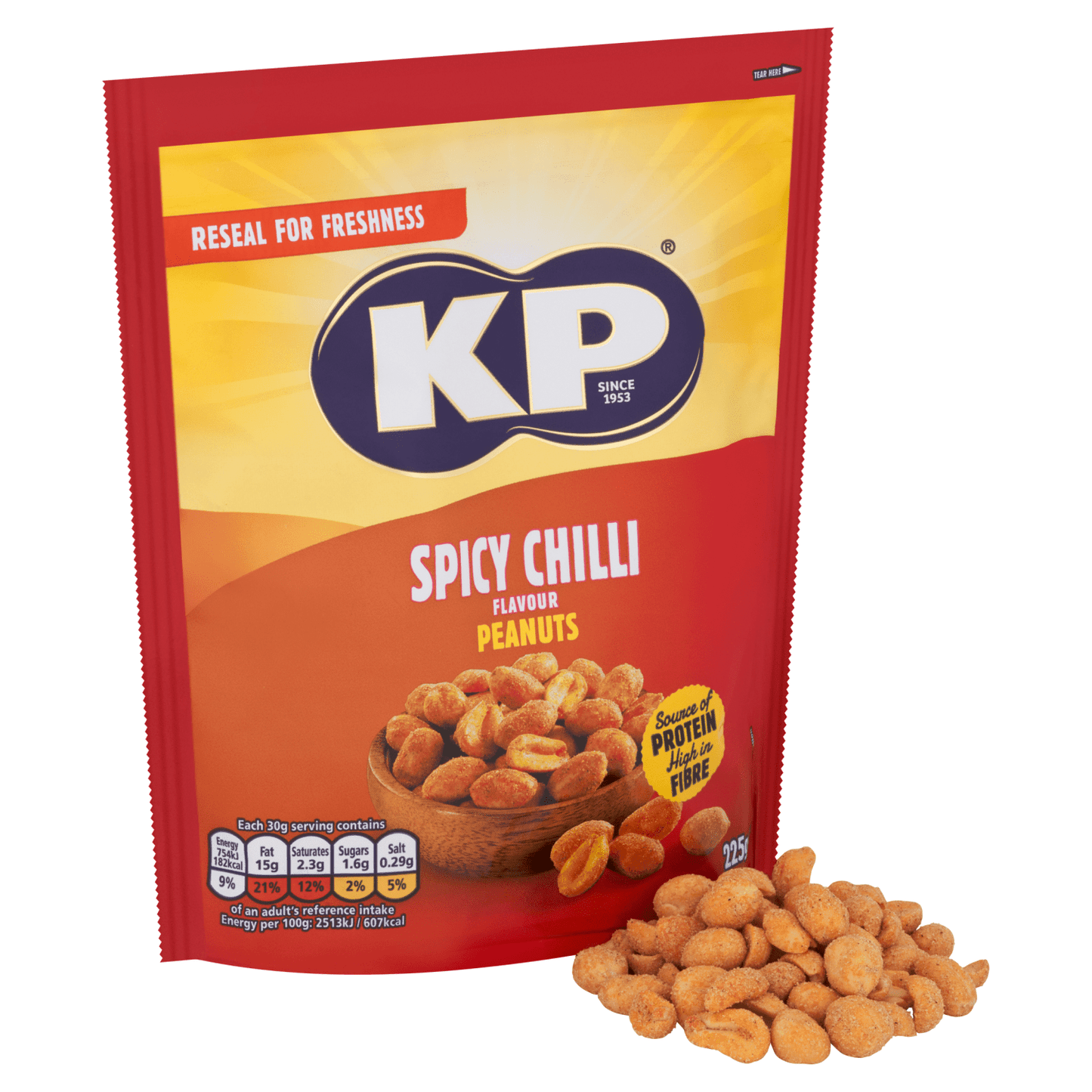 KP Spicy Chilli Flavour Peanuts 225g - UK Food & Drink - 5000237124758