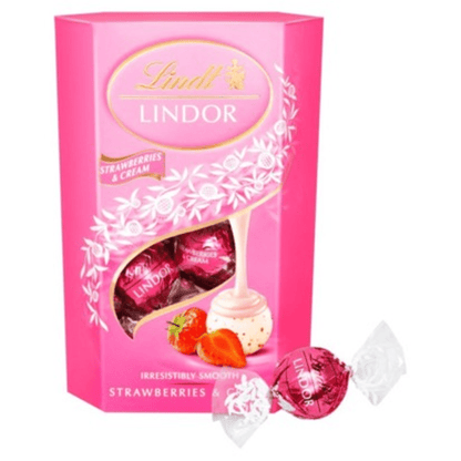 Lindt Lindor Strawberries & Cream Chocolate Truffles Box 200g - UK Food & Drink - 8003340097619
