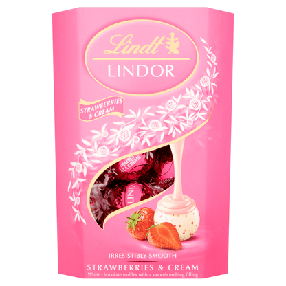 Lindt Lindor Strawberries & Cream Chocolate Truffles Box 200g - UK Food & Drink - 8003340097619