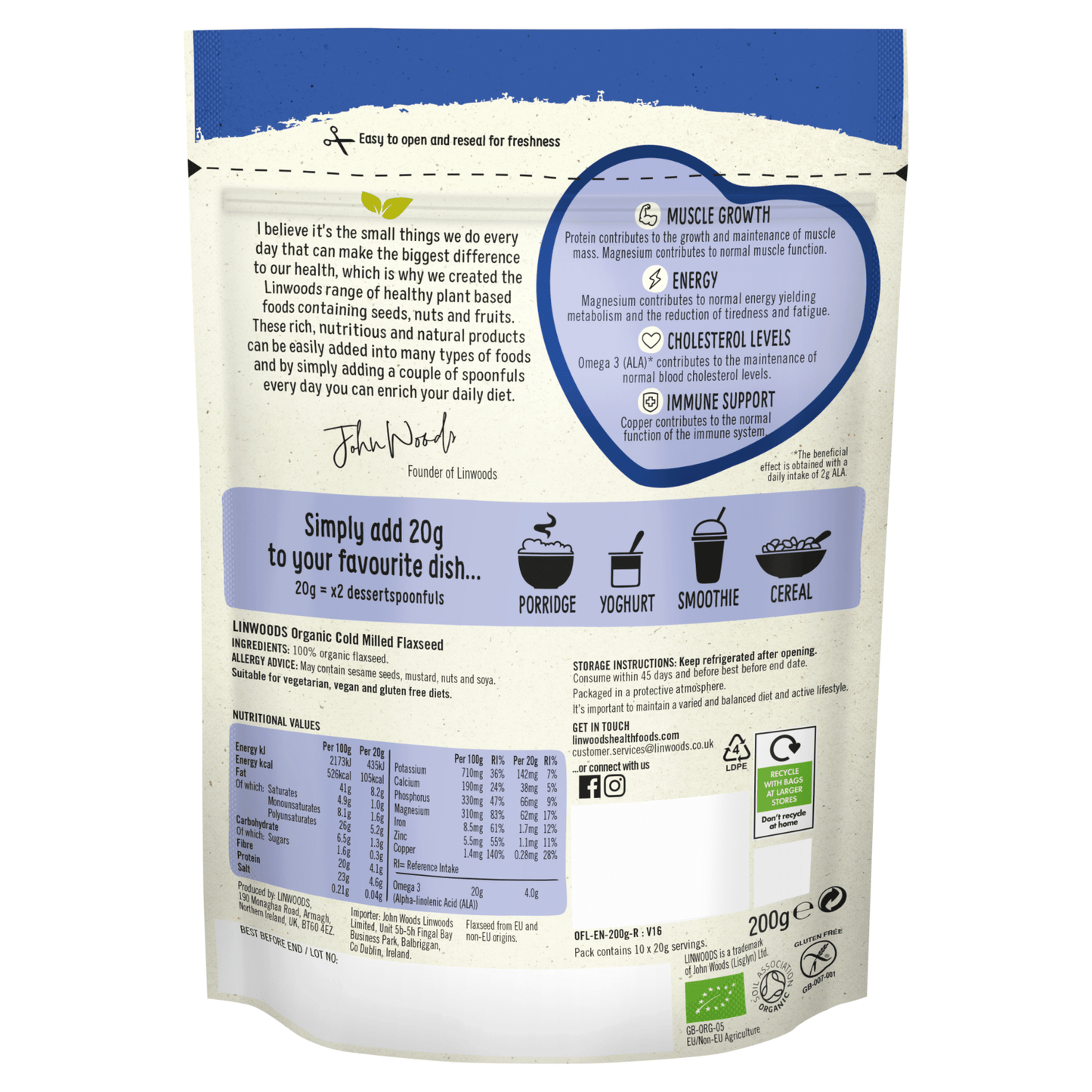 Linwoods Organic Cold Milled Flaxseed 200g - UK Food & Drink - 5016887003893