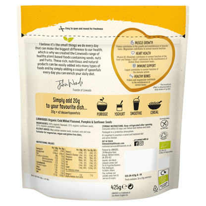Linwoods Organic Cold Milled Flaxseed, Pumpkin & Sunflower Seeds 425g - UK Food & Drink - 5016887003053
