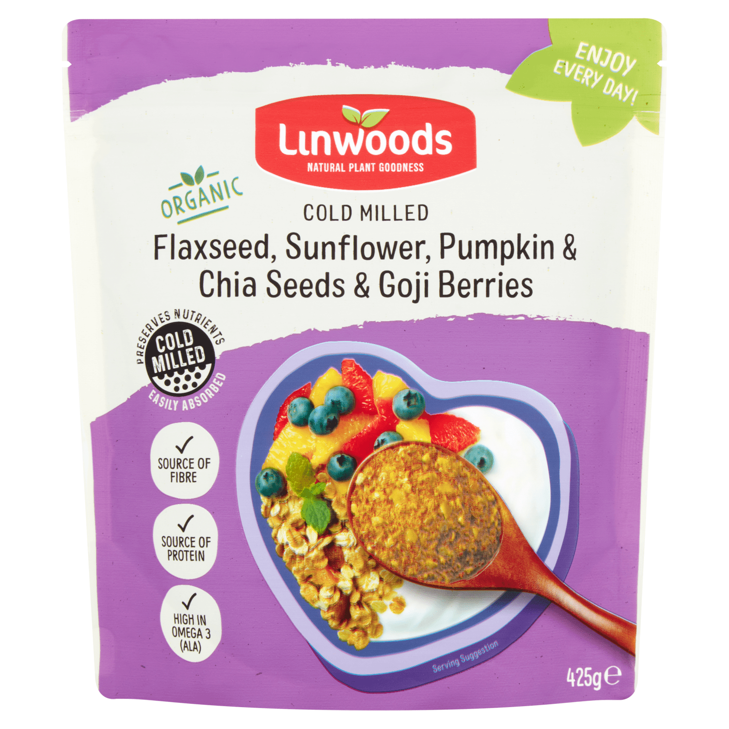 Linwoods Organic Cold Milled Flaxseed, Sunflower, Pumpkin & Chia Seeds & Goji Berries 425g - UK Food & Drink - 5016887004999