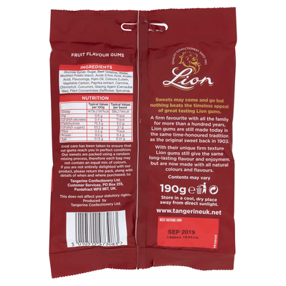 Lion Original Hard Fruit Salad Gums 190g - UK Food & Drink - 5010511473083