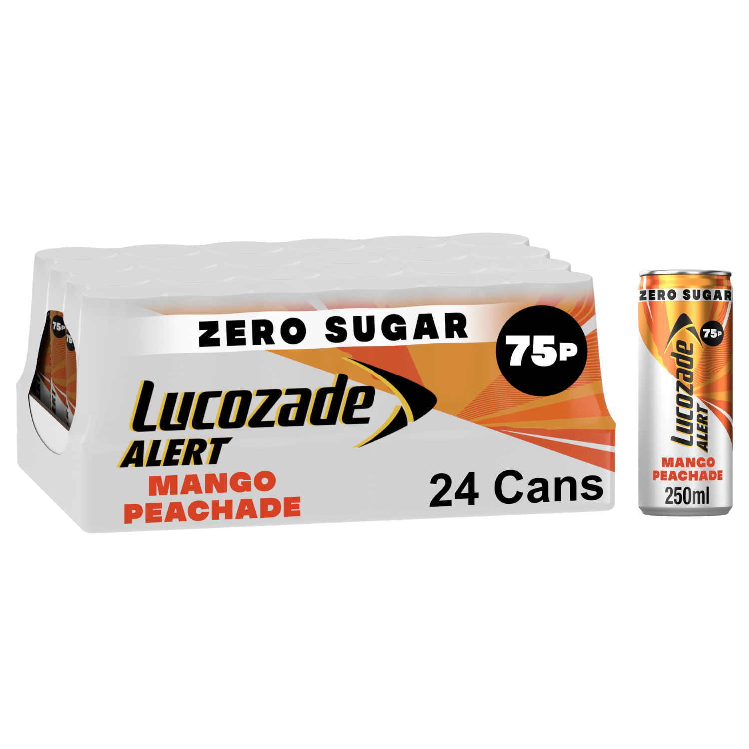 Lucozade Alert Zero Mango & Peach Caffeine Energy Drink 250ml PMP 75p - UK Food & Drink - 5054267014589