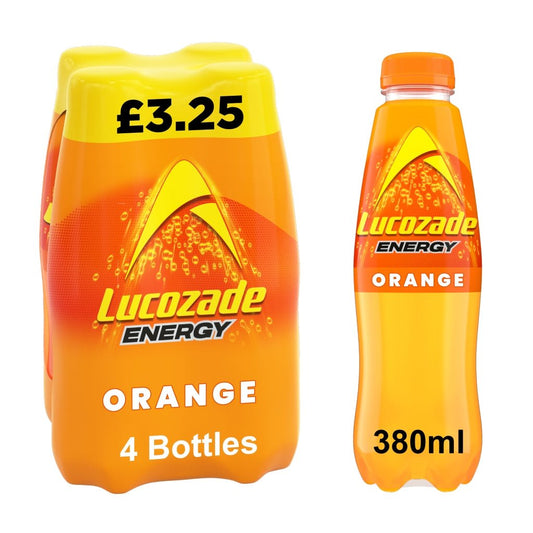 Lucozade Energy Drink Orange 4 x 380ml PMP £3.25 - UK Food & Drink - 5054267014671