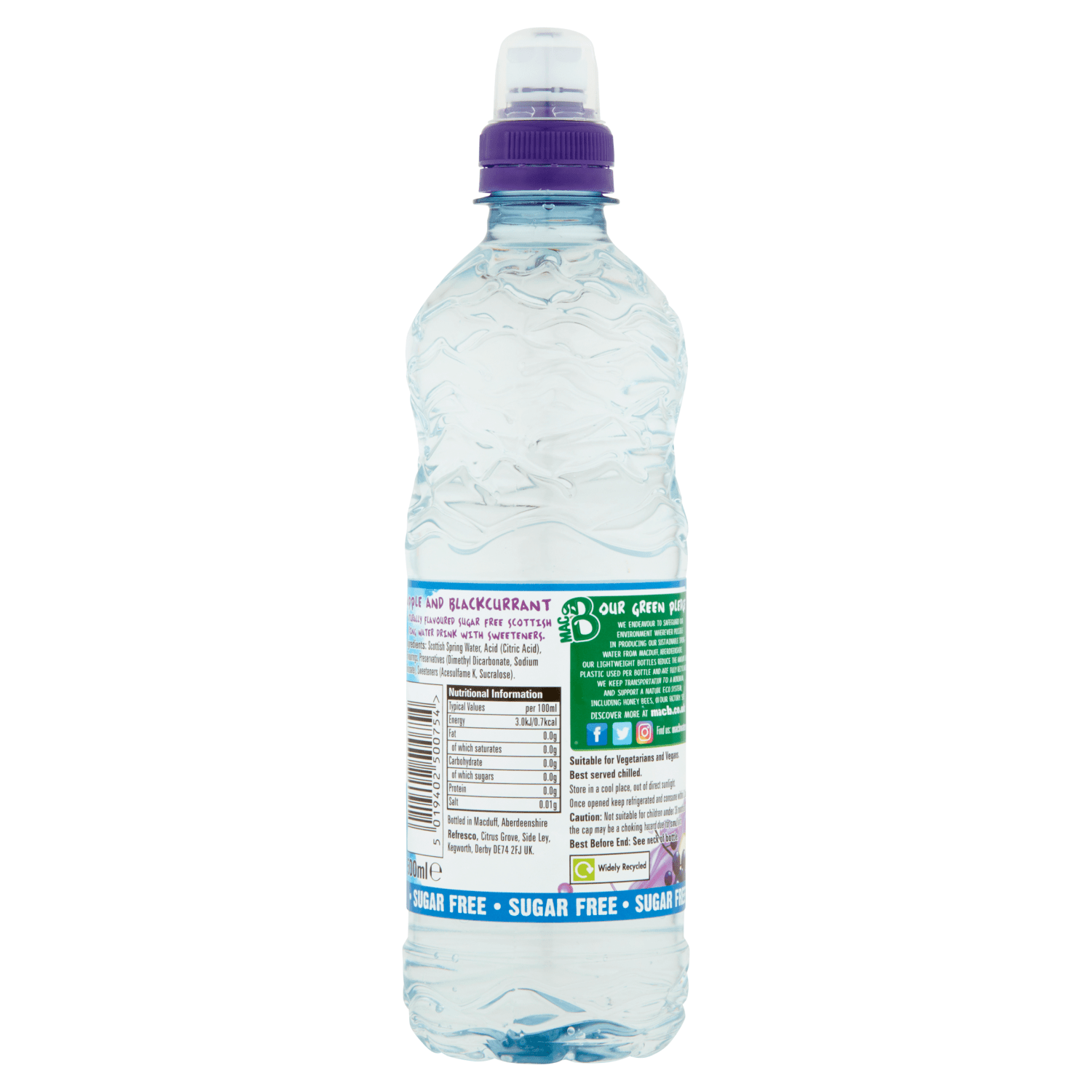 Mac B Still Scottish Spring Water Apple & Blackcurrant Fruit Flavoured 500ml - UK Food & Drink - 5019402500754