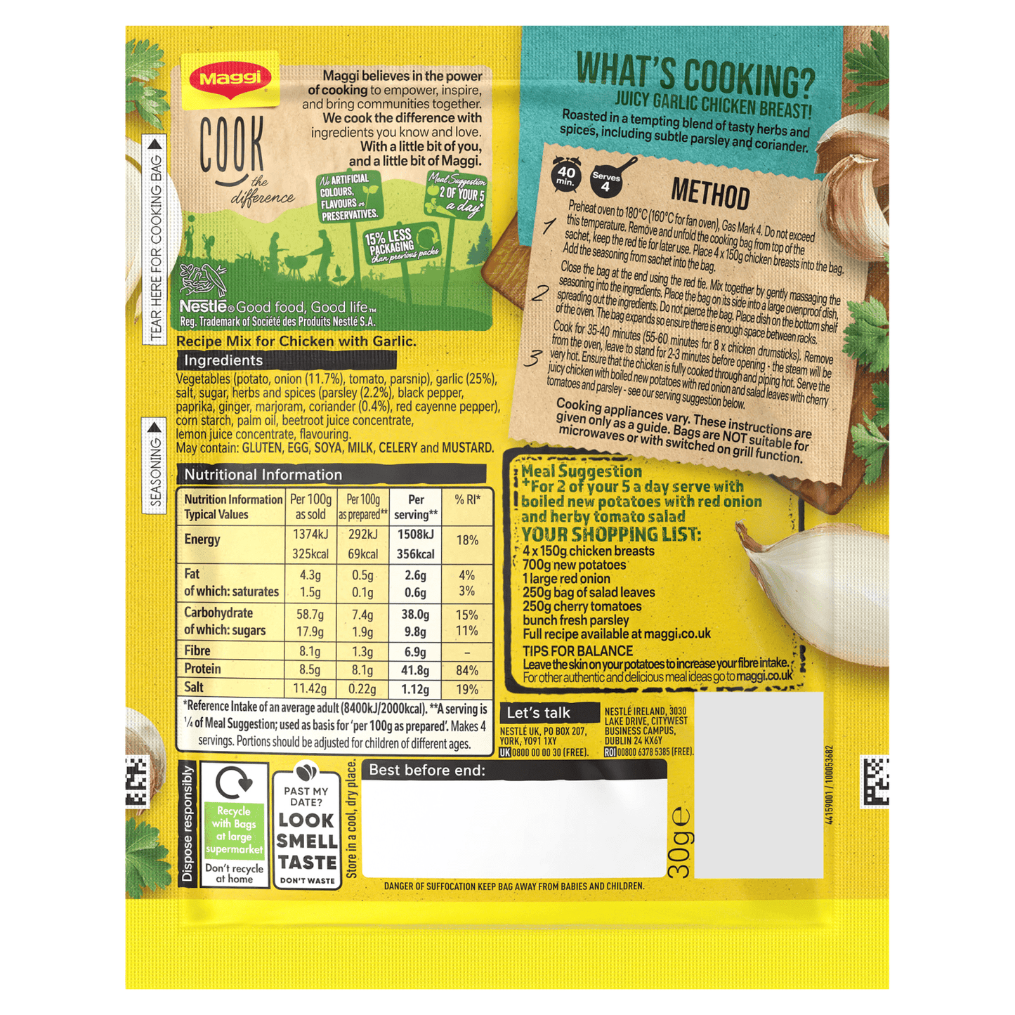 Maggi Gloriously Tasty Garlic Seasoning Mix 30g - UK Food & Drink - 7613033910074