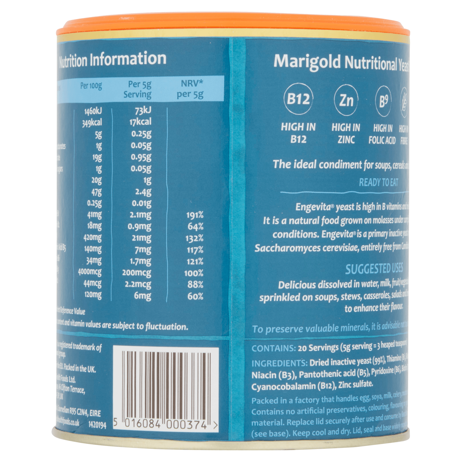 Marigold Health Foods Engevita Nutritional Yeast Flakes with B12 100g - UK Food & Drink - 5016084000374