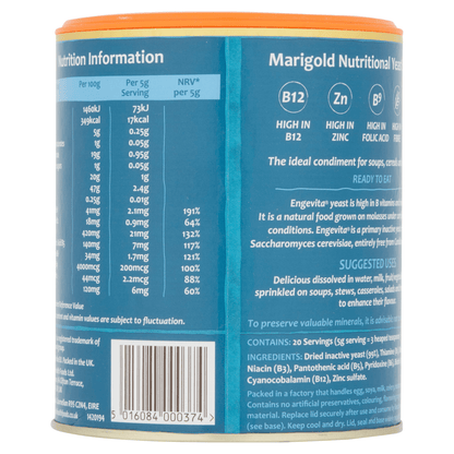 Marigold Health Foods Engevita Nutritional Yeast Flakes with B12 100g - UK Food & Drink - 5016084000374