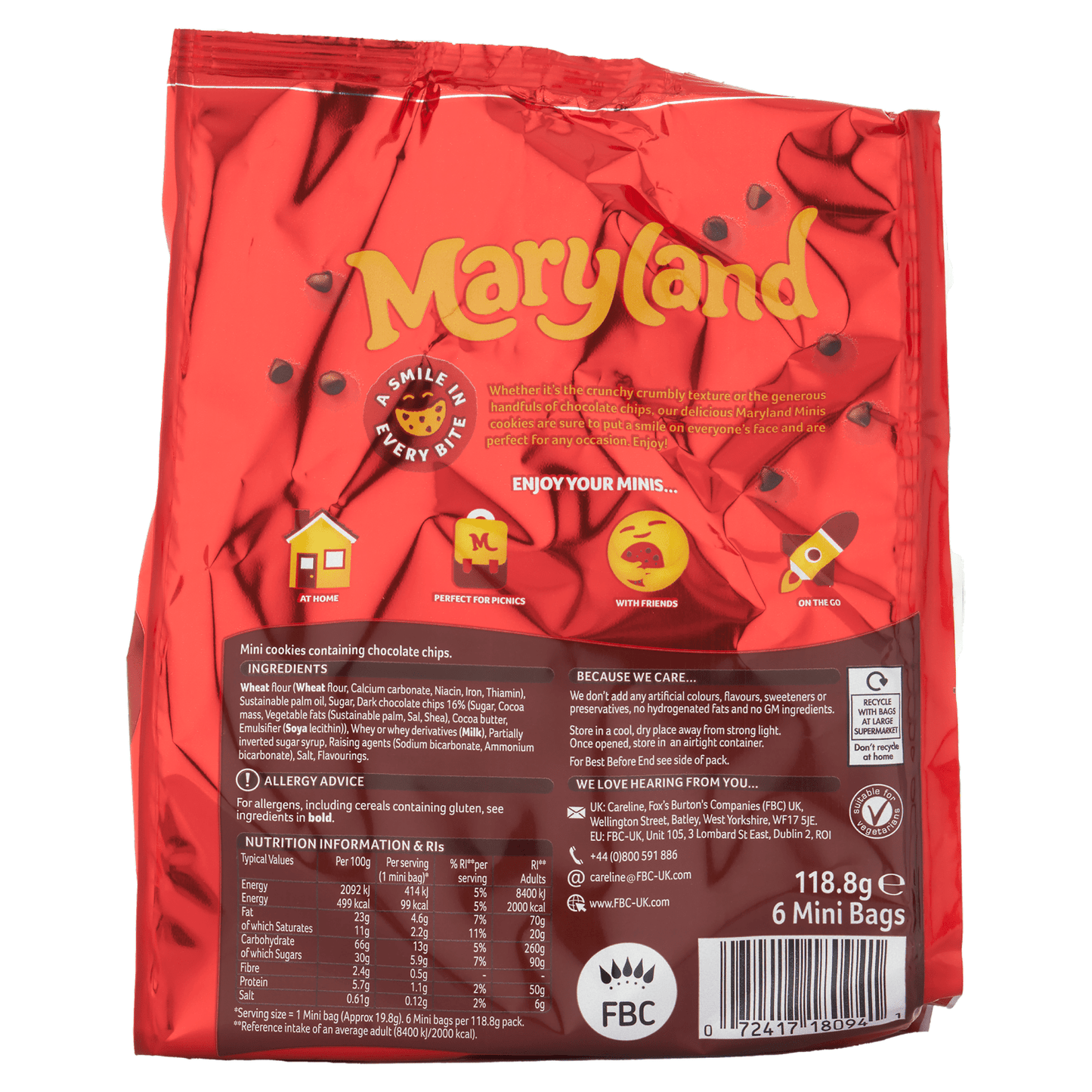 Maryland Minis Choc Chip 6 Mini Bags 118.8g - UK Food & Drink - 72417180941