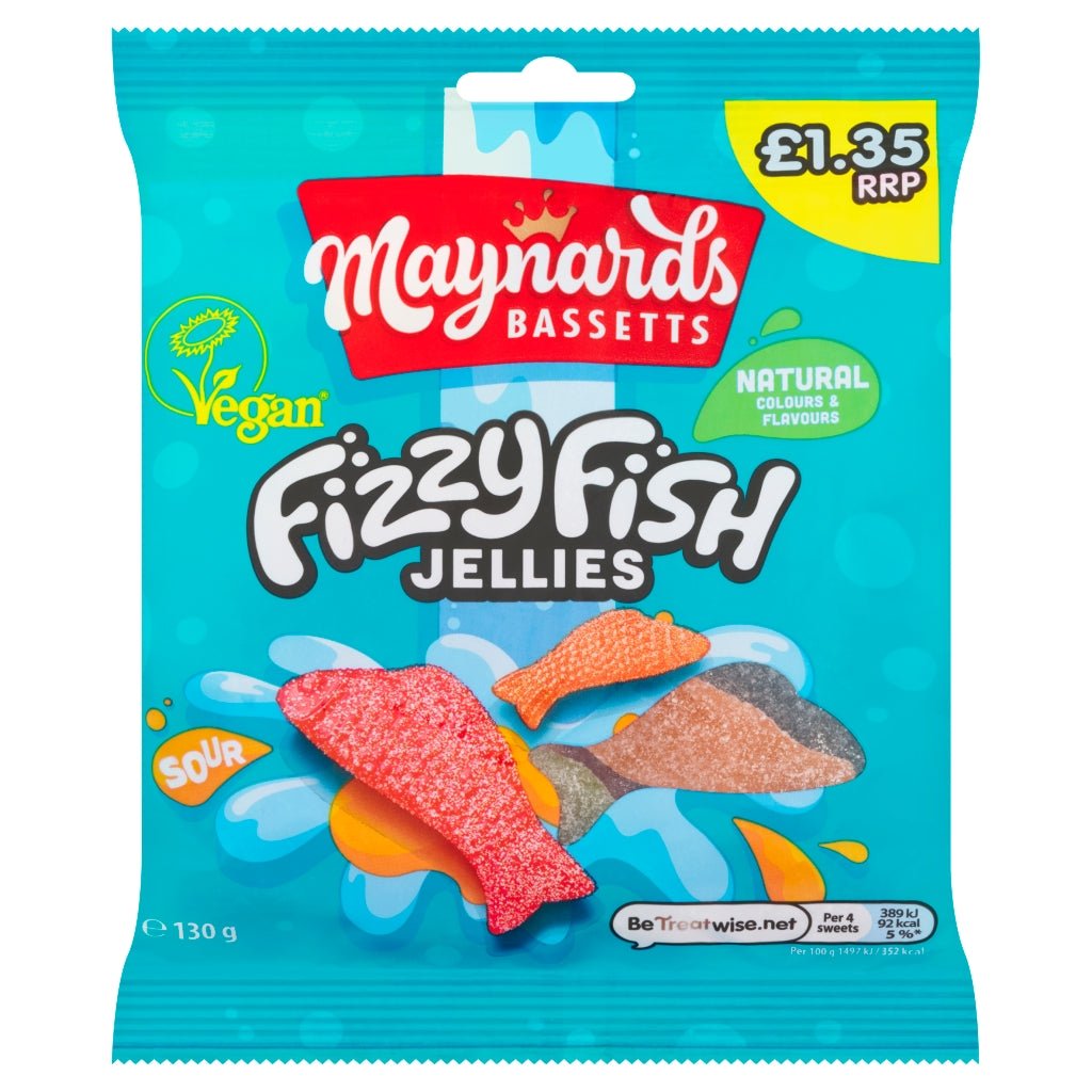 Maynards Bassetts Fizzy Fish Jellies 130g - UK Food & Drink - 7622202209420