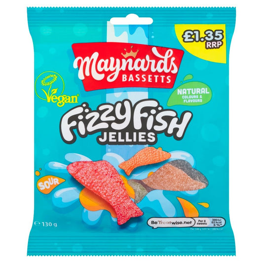 Maynards Bassetts Fizzy Fish Jellies 130g - UK Food & Drink - 7622202209420