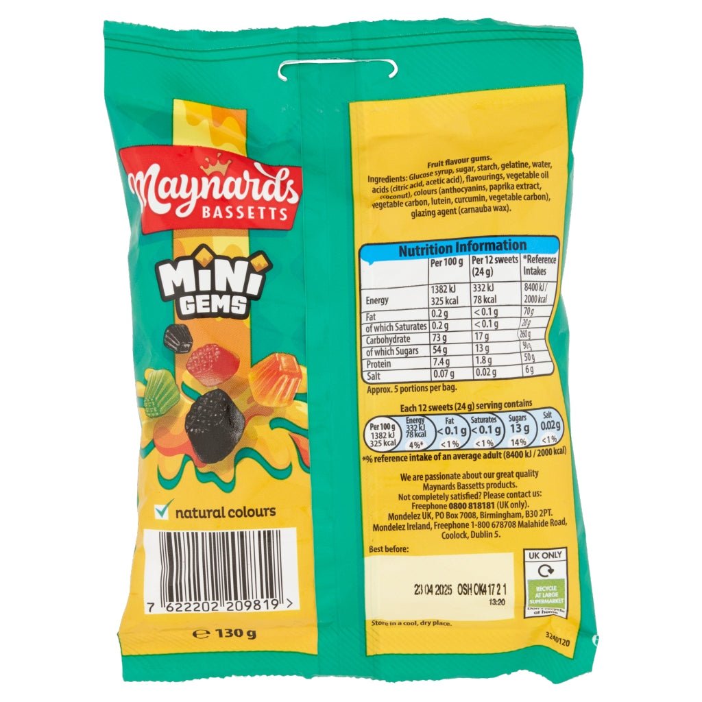Maynards Bassetts Mini Gems 130g - UK Food & Drink - 7622202209819