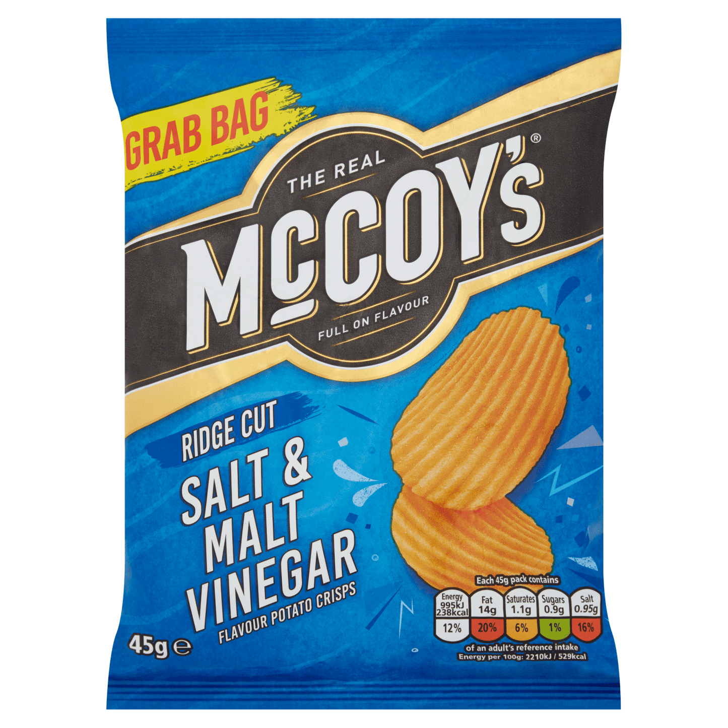 McCoy's Ridge Cut Salt & Malt Vinegar Flavour Potato Crisps 45g - UK Food & Drink - 5000237138625