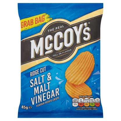 McCoy's Ridge Cut Salt & Malt Vinegar Flavour Potato Crisps 45g - UK Food & Drink - 5000237138625