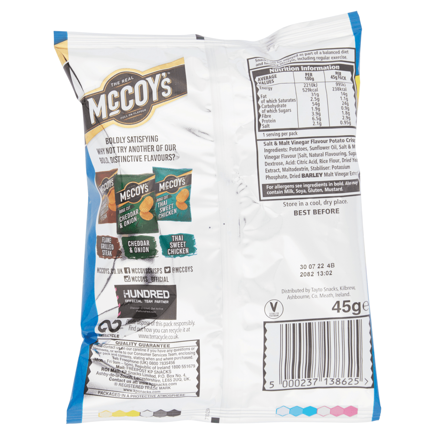 McCoy's Ridge Cut Salt & Malt Vinegar Flavour Potato Crisps 45g - UK Food & Drink - 5000237138625
