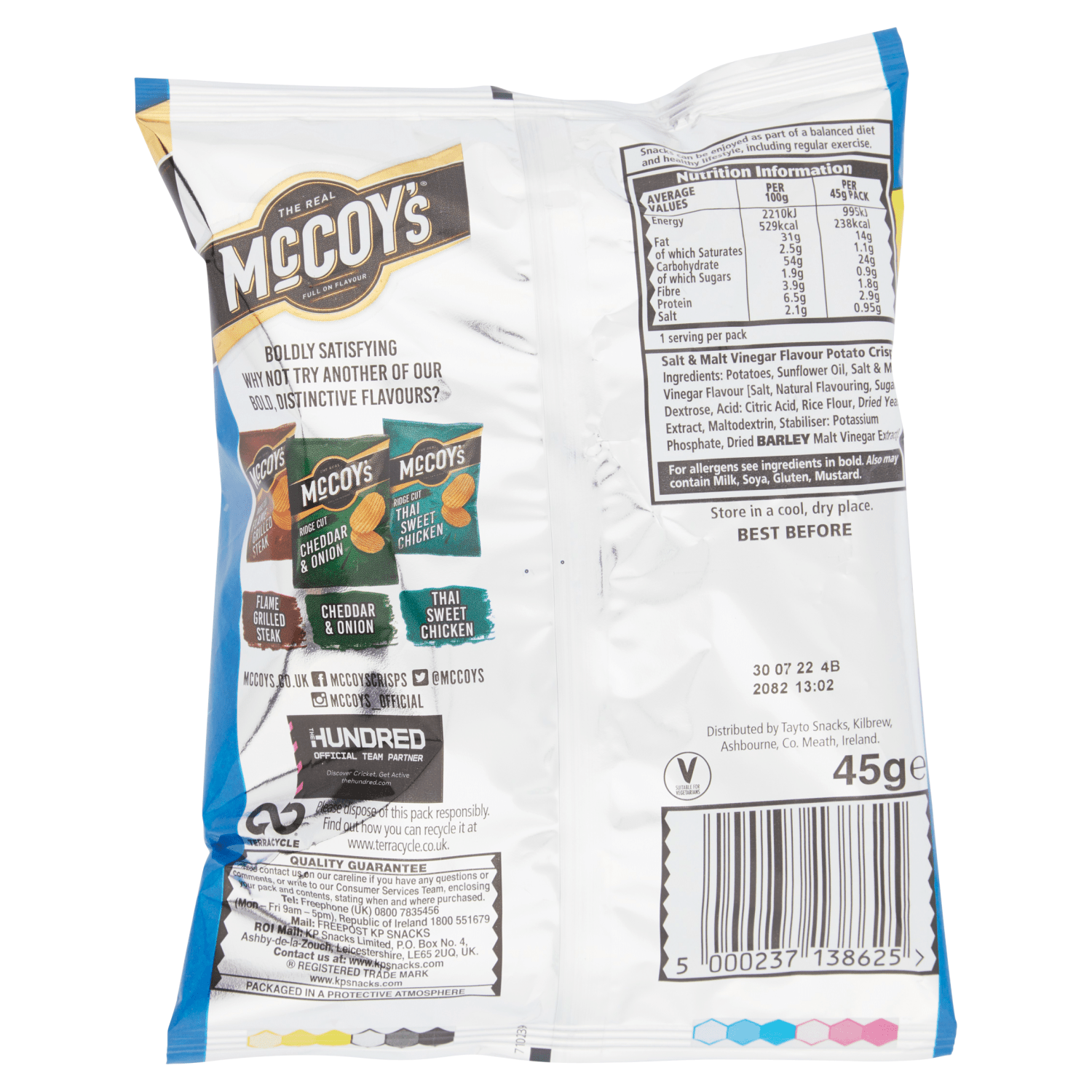 McCoy's Ridge Cut Salt & Malt Vinegar Flavour Potato Crisps 45g - UK Food & Drink - 5000237138625