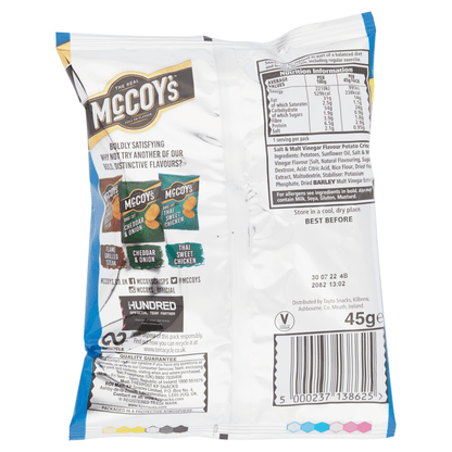 McCoy's Ridge Cut Salt & Malt Vinegar Flavour Potato Crisps 45g - UK Food & Drink - 5000237138625