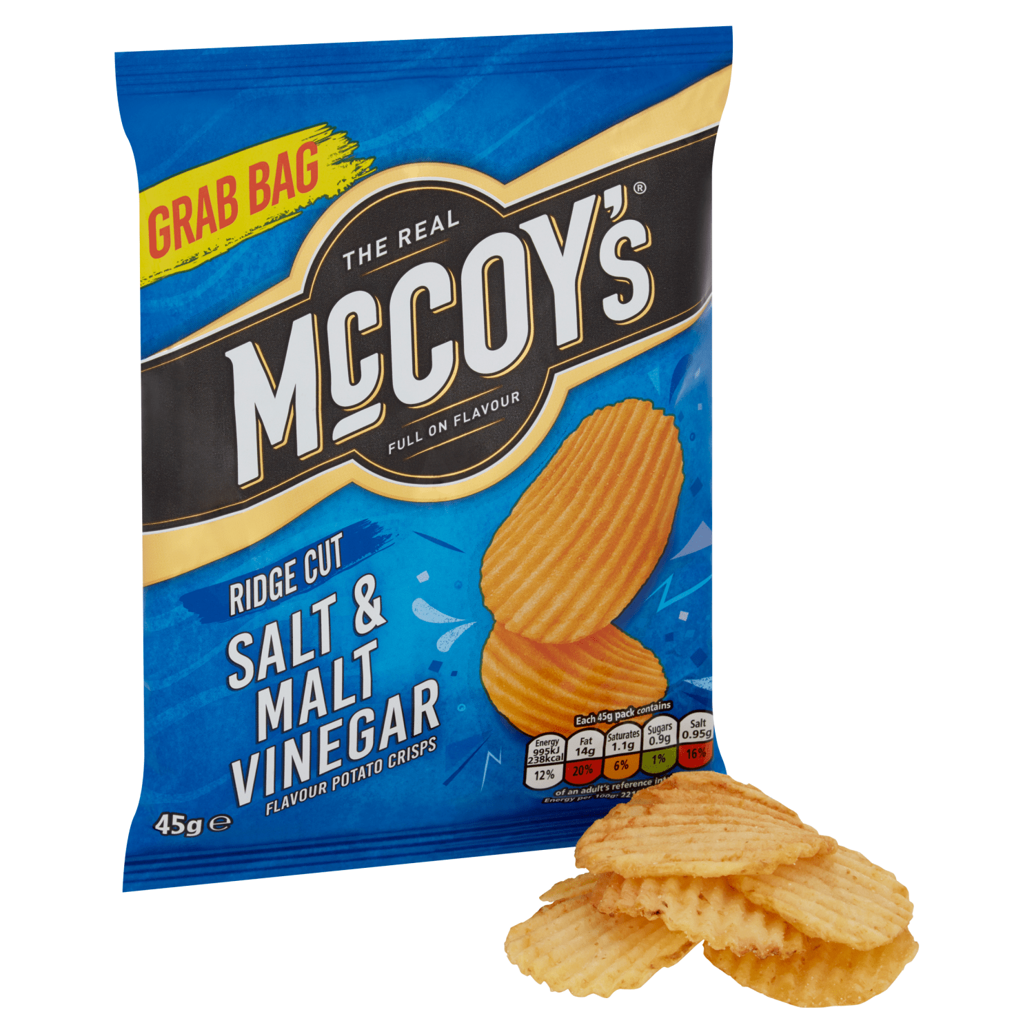 McCoy's Ridge Cut Salt & Malt Vinegar Flavour Potato Crisps 45g - UK Food & Drink - 5000237138625