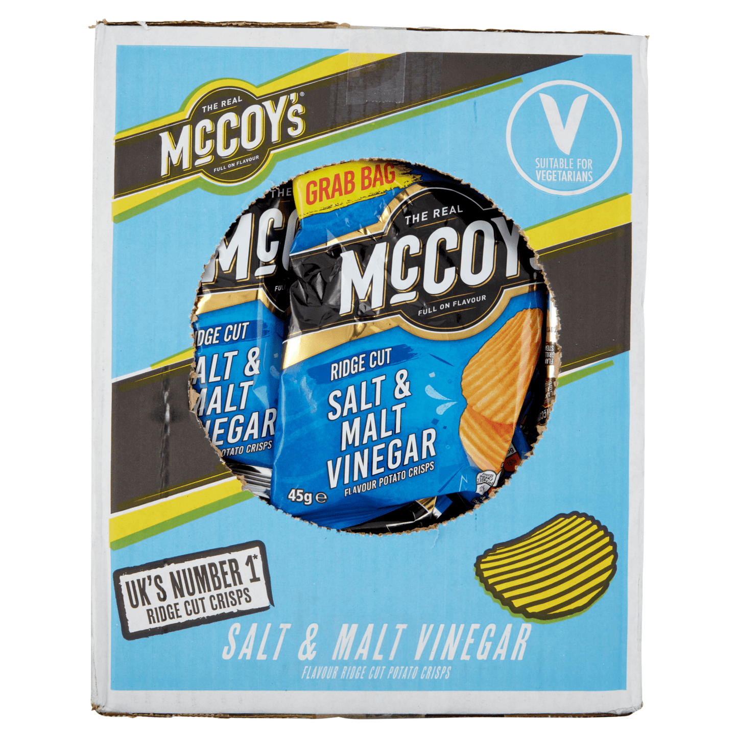 McCoy's Ridge Cut Salt & Malt Vinegar Flavour Potato Crisps 45g - UK Food & Drink - 5000237138625