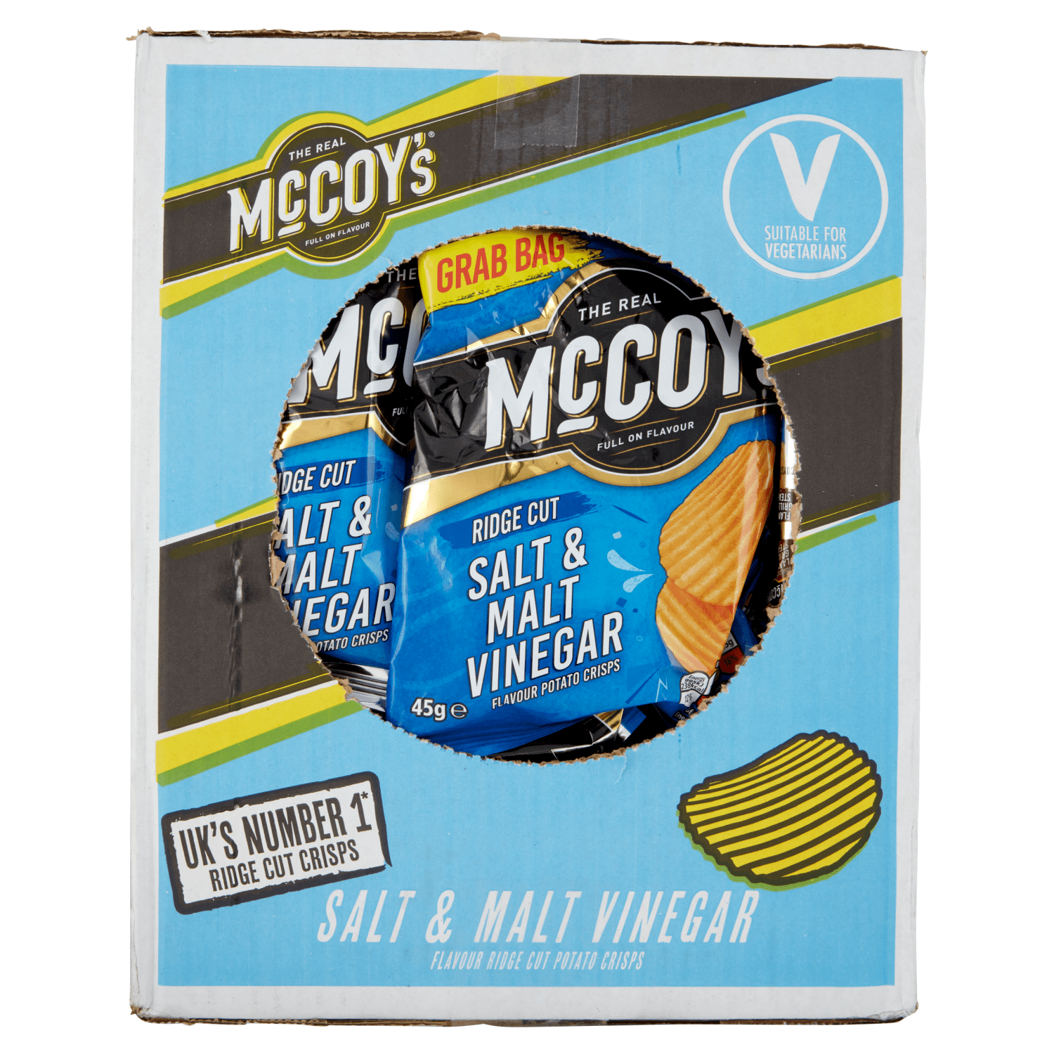 McCoy's Ridge Cut Salt & Malt Vinegar Flavour Potato Crisps 45g - UK Food & Drink - 5000237138625