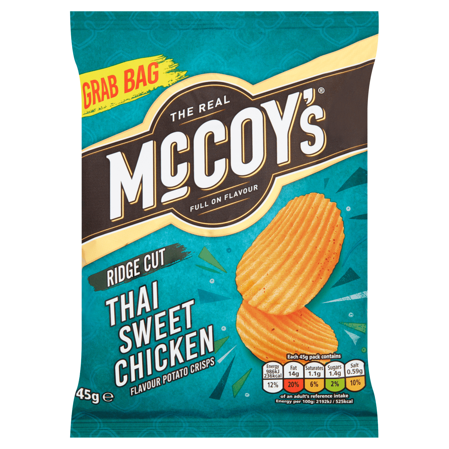 McCoy's Ridge Cut Thai Sweet Chicken Flavour Potato Crisps 45g - UK Food & Drink - 5000237138540