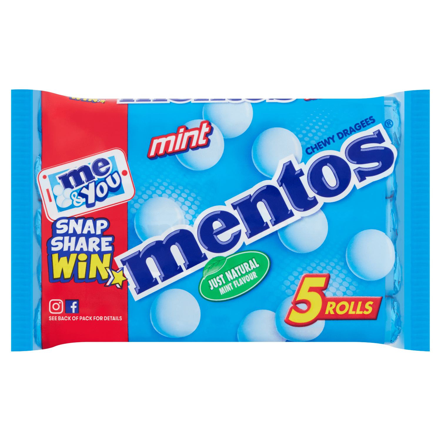 Mentos Chewy Dragees Mint Rolls 5 x 38g - UK Food & Drink - 8710800985286