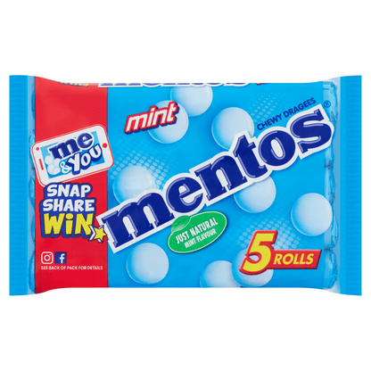 Mentos Chewy Dragees Mint Rolls 5 x 38g - UK Food & Drink - 8710800985286