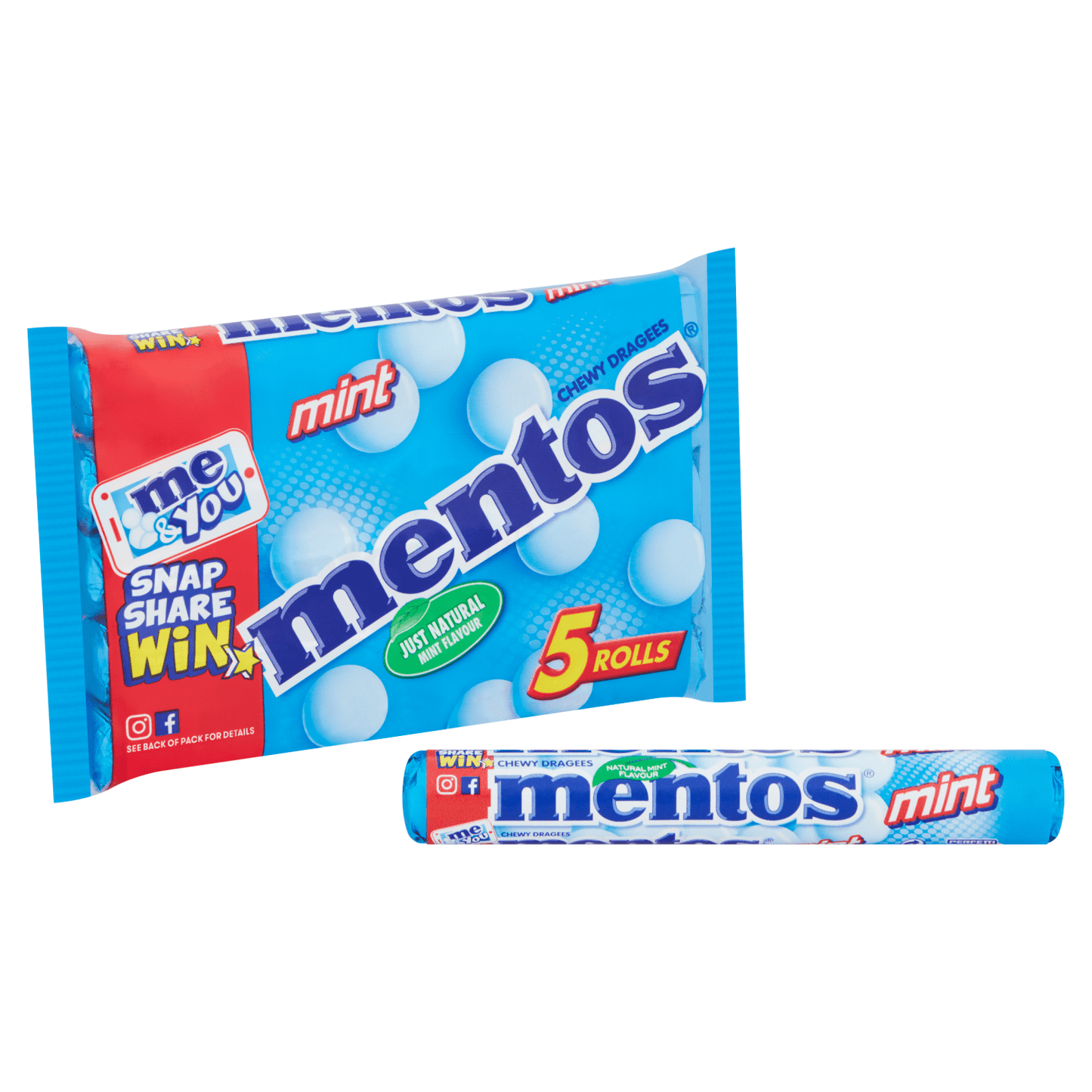Mentos Chewy Dragees Mint Rolls 5 x 38g - UK Food & Drink - 8710800985286