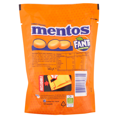 Mentos Fanta Orange Flavour Chewy Dragees 140g - UK Food & Drink - 8723400828655