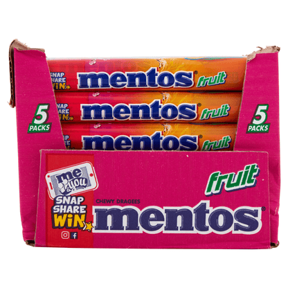 Mentos Fruit Chewy Dragees Rolls 5 x 38g - UK Food & Drink - 8710800985309