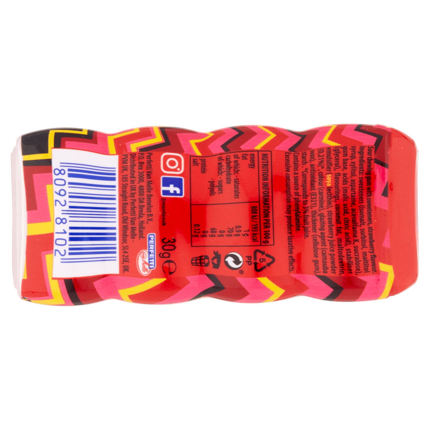 Mentos Sour Gum Strawberry Flavour 30g - UK Food & Drink - 80928102