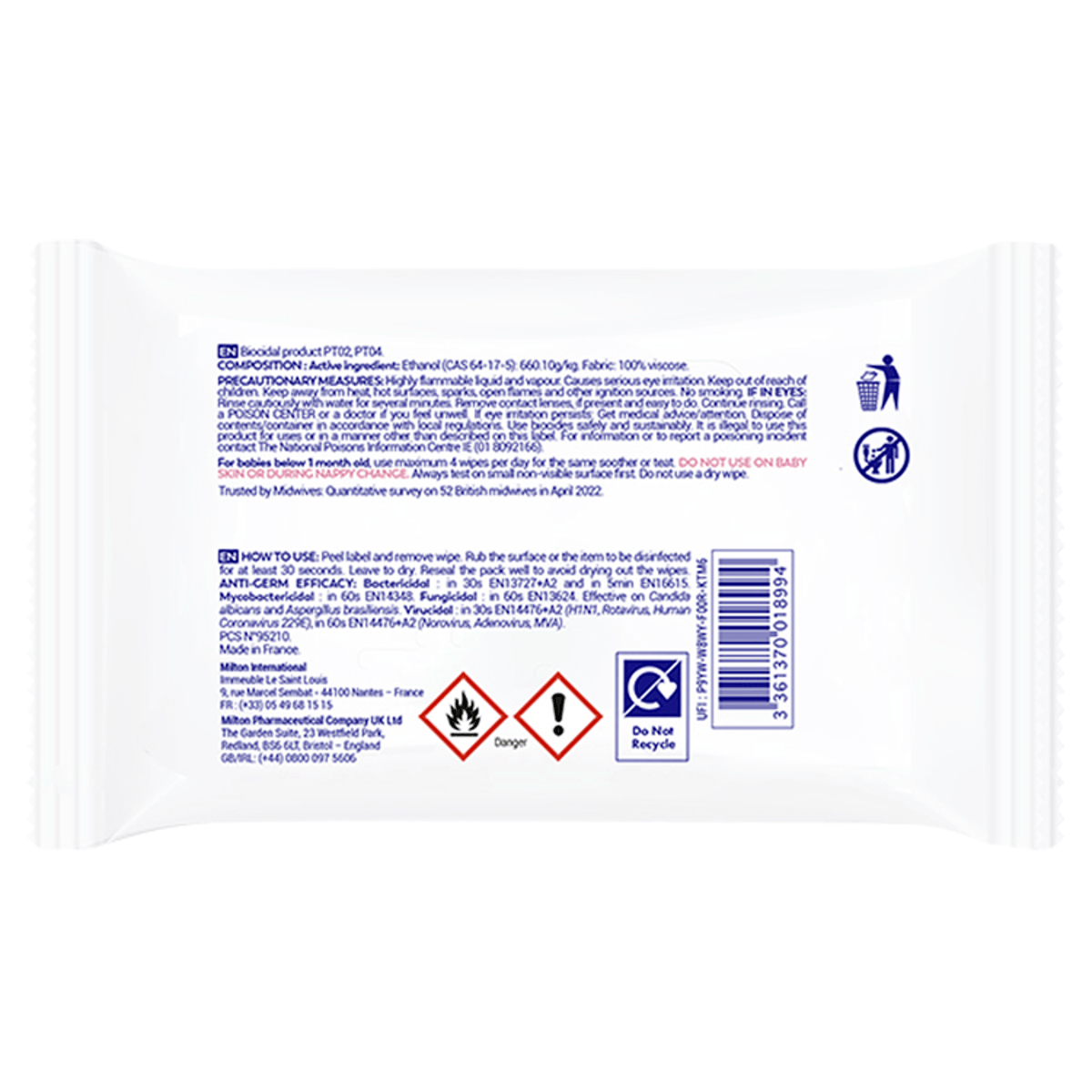 Milton 30 Antibacterial Surface Wipes - UK Food & Drink - 3361370018994