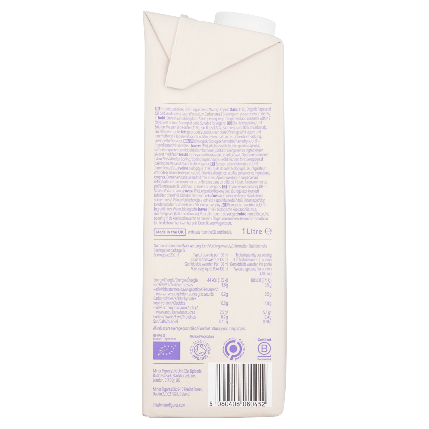 Minor Figures Barista Oat Organic 1 Litre - UK Food & Drink - 5060406080452