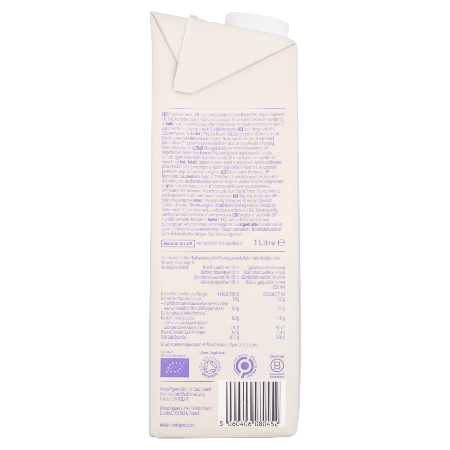 Minor Figures Barista Oat Organic 1 Litre - UK Food & Drink - 5060406080452