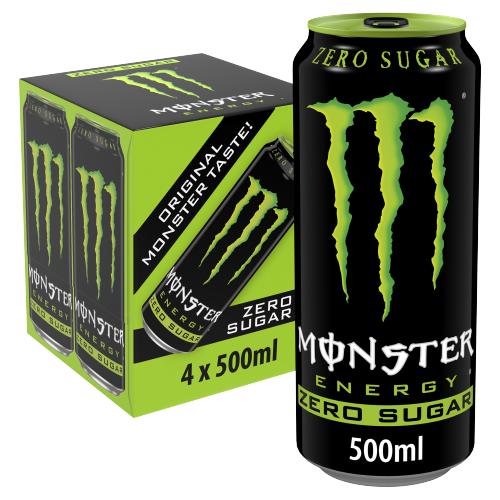 Monster Energy Drink Zero Sugar 4 x 500ml - UK Food & Drink - 5061013940283