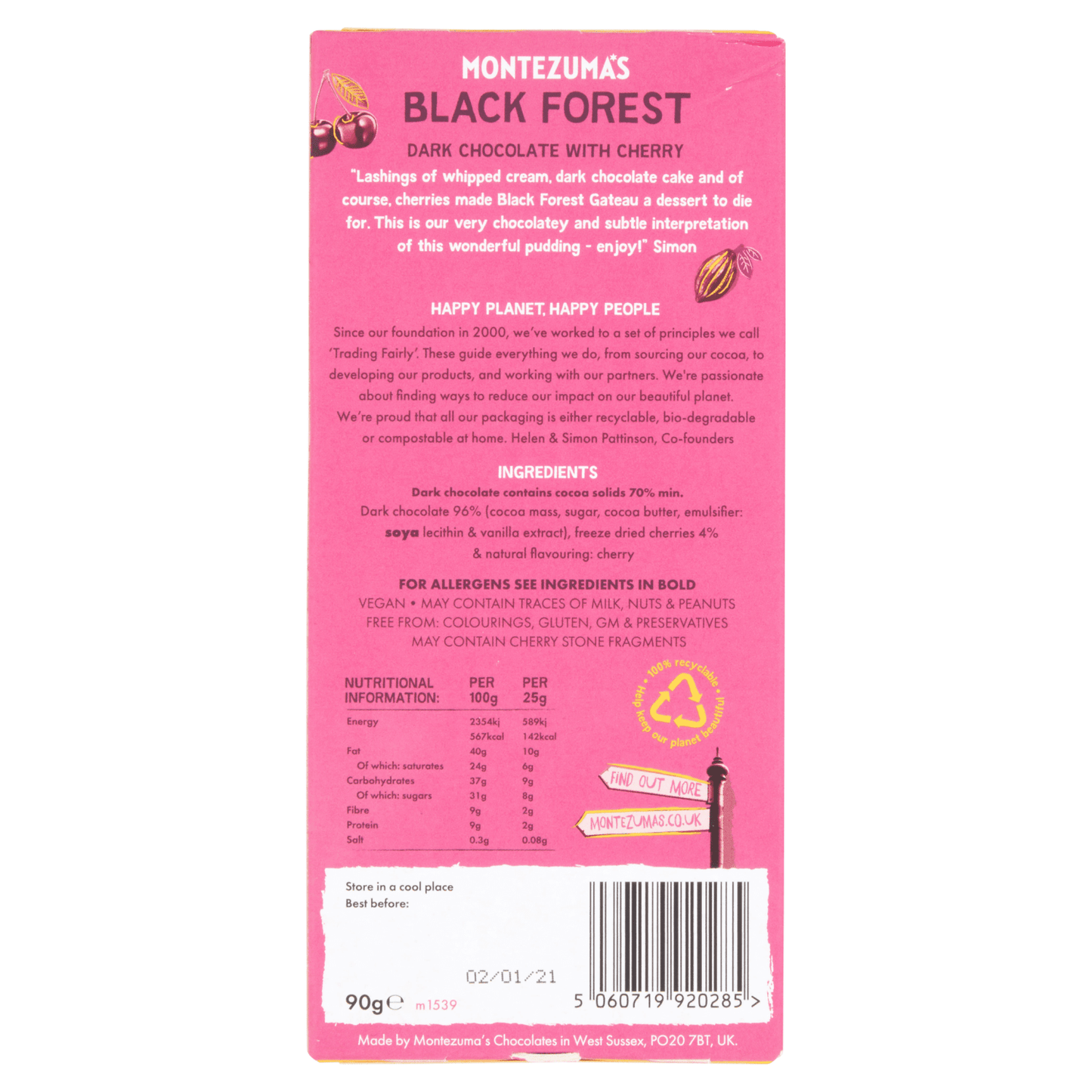 Montezuma's 70% Cocoa Black Forest Cherry Dark Chocolate 90g - UK Food & Drink - 5060719920285