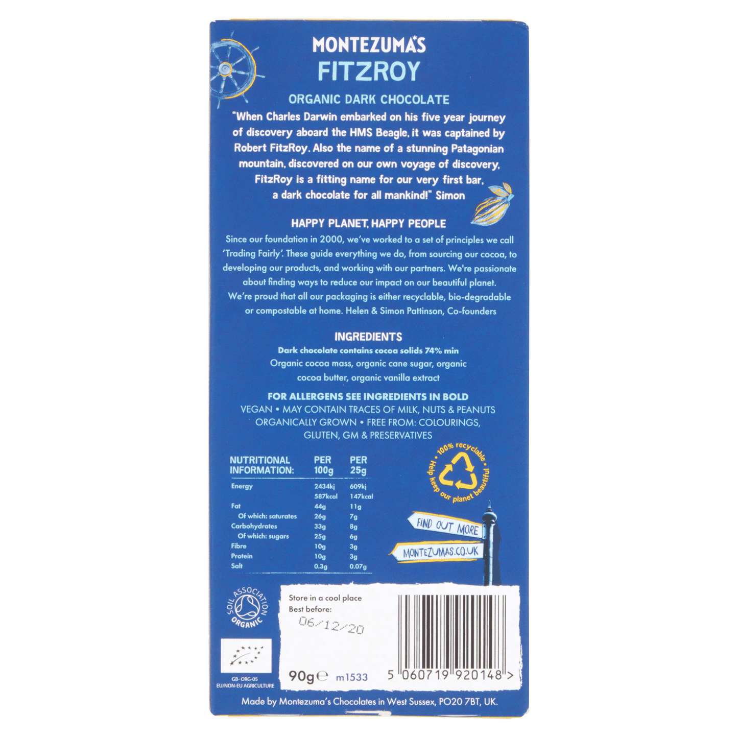 Montezuma's Fitzroy Organic Dark Chocolate 90g - UK Food & Drink - 5060719920148