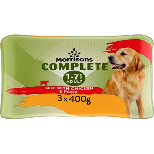 Morrisons Adult Dog Grain Pate 50% Beef With Chicken 3x400g - UK Food & Drink - 5010525226101