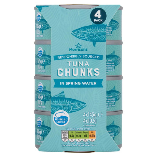 Morrisons Fad Free Tuna Chunks In Spring Water 4 x 145g - UK Food & Drink - 5010525004662