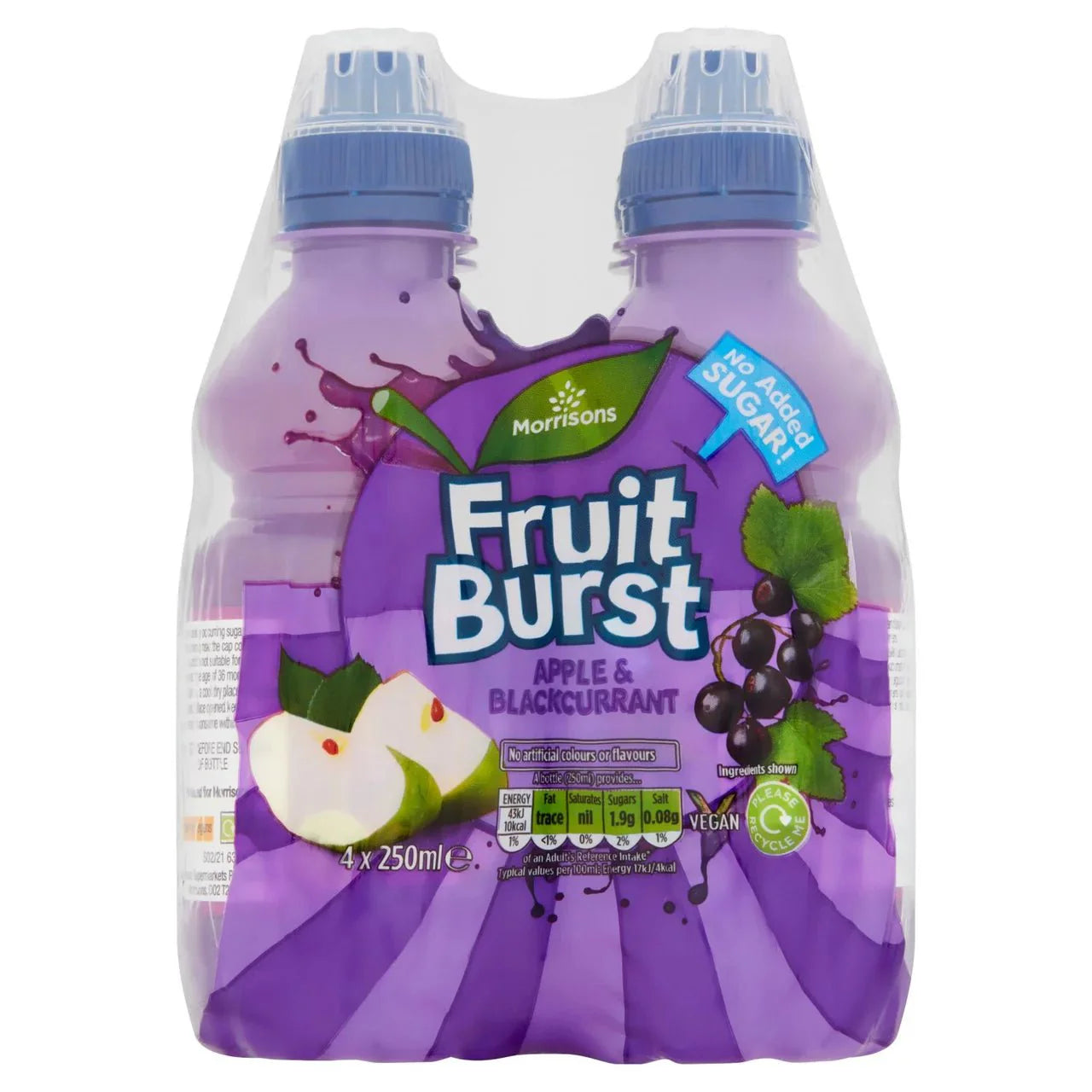 Morrisons No Added Sugar Apple & Blackcurrant Juice 4x250ml - UK Food & Drink - 5010251510895