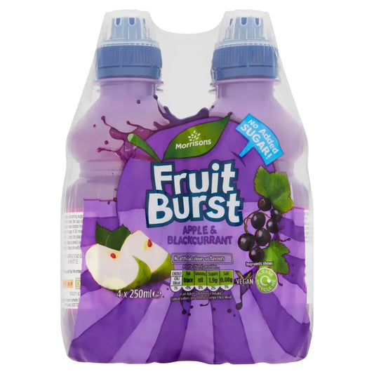 Morrisons No Added Sugar Apple & Blackcurrant Juice 4x250ml - UK Food & Drink - 5010251510895
