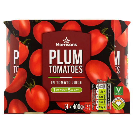 Morrisons Peeled Plum Tomatoes 4x400g - UK Food & Drink - 5010251775942