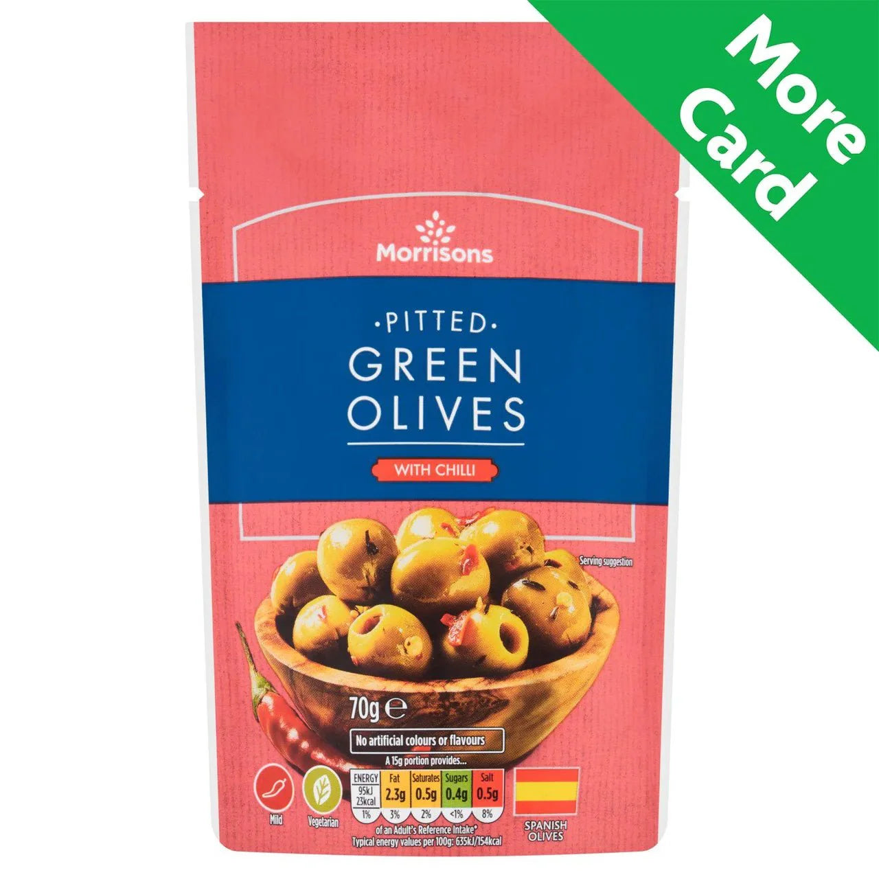 Morrisons Pitted Green Olives With Chilli 70g - UK Food & Drink - 5010251878568